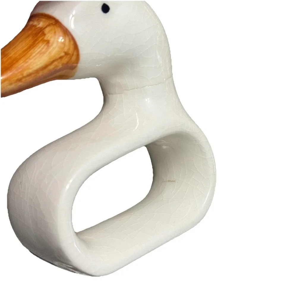 Vintage White Goose Duck Swan Napkin Rings Set of 7 Retro Mid Century Farmhouse